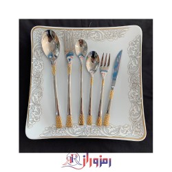 سرویس قاشق و چنگال 6 نفره 45 پارچه یونیک مدل اناناسی نیمه طلایی روشن